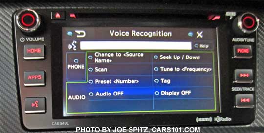 2016 BRZ- 6.2" audio system's voice recognition screen