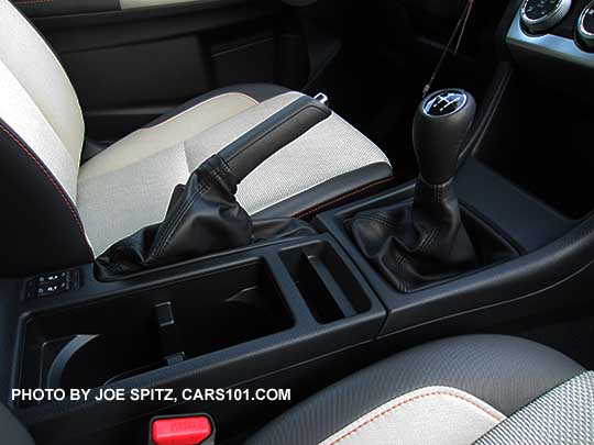 2016 Subaru Crosstrek center console, Premium, heated seats, cupholders, manual transmission, ivory cloth