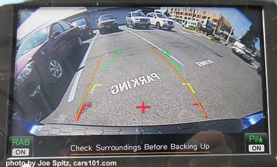 2018 Subaru Crosstrek rear view camera with active steering path lines  showing steering wheel position and direction of the car, where it's going... shown with optional Reverse auto Brake with back-up beeper (RAB)