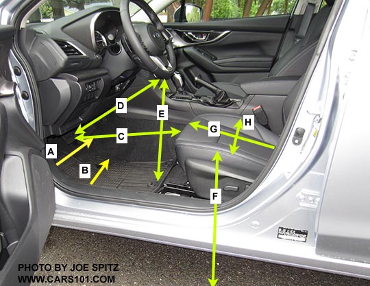 Diagrammed 2017 Subaru Impreza 5 door hatchback front seat measurements and dimensions. hand measured.