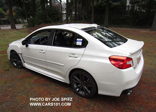 2017 and 2016 WRX Limited, crystal white,  with optional side moldings and roof mounted vortex generator