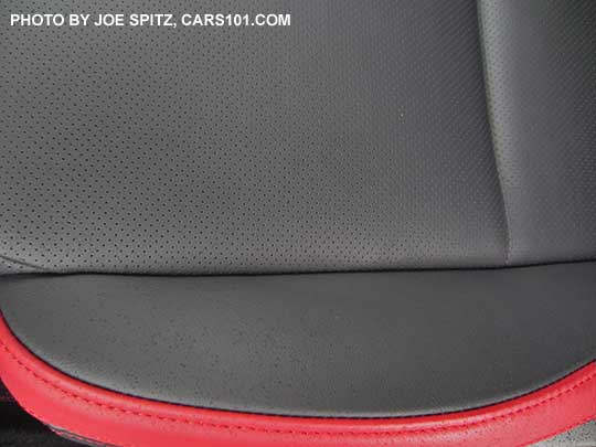closeup of the 2017 Subaru WRX STI Limited black perforated leather with red bolsters
