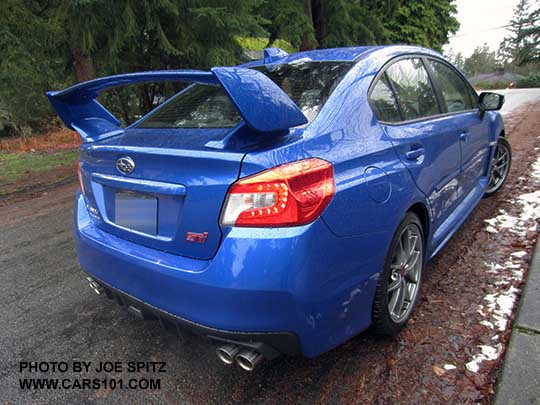 2017 WRX STI Limited with tall wing spoiler, WR Blue color shown